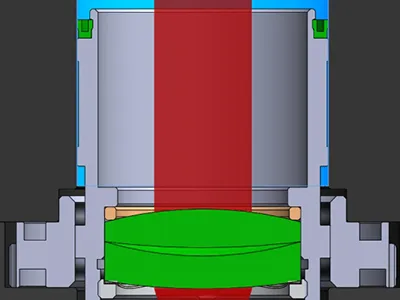 Conjunto de foco independente para manter o feixe coaxial